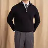 Suéter Pulôver de Gola Alta Novo de Inverno para Homens, Jaqueta Elegante de Tricô Jacquard com Zíper Parcial, Versão Coreana Tendência