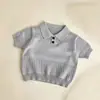 Ropa de Verano para Niños Estilo Coreano, Camiseta de Punto Manga Corta con Cuello Polo, Elegante Casual Delgada Calada para Niños en Verano