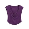 Top Corto Sexy de Escote en V Puro para Mujer Ajuste Delgado Francés Dobladillo Asimétrico Camiseta Versátil de Verano