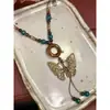 Nuevo Estilo Étnico Mariposa Cerámica Collar Largo Estilo Chino Retro Cuerda Trenzada Accesorios Cadena Clavícula Temperamento