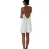 Camisola Sexy Estilo Novo Transfronteiriço Europeu e Americano Vestido Slip Feminino de Praia Costas Abertas Algodão e Linho Solto Casual Cordão Ajustável