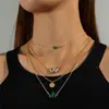 Collar Transfronterizo de Piedra Imitación Esmeralda con un Diseño Versátil y Elegante, Collar de Nudo de Lazo Multicapa, Gargantilla de Corazón con Flor Tachonada de Diamantes para Apilar