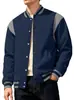 Comercio Exterior Transfronterizo Otoño e Invierno Hombres Bloque de Color Patchwork Cuello Alto Chaqueta de Béisbol Casual Cárdigan con Forro de Terciopelo Chaqueta Deportiva de Vuelo