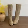 Botas Vazadas Perfuradas para Aumentar a Altura Femininas Verão 2026 Estilo Coreano Tendência Novas Botas Longas de Salto Sandálias de Cowboy Ocidentais