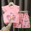 Verano Nuevo Estilo Conjunto de Dos Piezas de Shorts con Mangas de Murciélago para Niñas Traje de Manga Corta para Niñas de Algodón Puro Estilo Europeo y Americano Ropa de Verano para Bebés y Niños