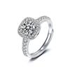 Anillo de Plata de Ley 925 con Moissanita Importada Color D para Mujer, Chapado en Platino, Anillo de Lujo con Forma Cuadrada y Bordes Incrustados de Diamantes, Anillo de Nicho Regalo