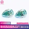 Melhor venda de fábrica anel de moissanita azul-esverdeada em formato de pera 0,5-3 quilates gota d'água diamante mosan superfície pedra nua teste excessivo furo