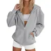 Nueva Sudadera con Capucha de Moda Casual para Mujer, Color Sólido, Manga Raglán, Cremallera, Bolsillo con Cordón
