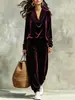 Conjunto de mujer transfronterizo de Amazon otoño/invierno 2026: Top de manga larga con escote drapeado y pantalones de pierna cónica, un conjunto informal de dos piezas para mujeres europeas y americanas