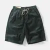 Pantalones cortos de trabajo para hombre de verano, pantalones rectos holgados de pana hasta la rodilla, cintura elástica, pantalones de longitud media, estilo retro casual americano
