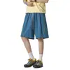 Shorts Casuais Azul Lago com Cordão, Costura Lateral e Design de Cintura Elástica, Shorts de Cinco Pontos Masculino Moda de Rua