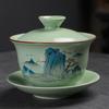 Cuenco de té de cerámica con un solo cuenco sancai, horno Ru Qianli Jiangshan, casa de té vintage anti-escaldaduras, juego de té kung fu para preparar té