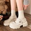 Zapatos Mary Jane de estilo universitario con punta redonda, suela gruesa, velcro y boca poco profunda para mujer, nuevos de verano, mocasines de encaje estilo británico