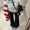 Calças Flares Forradas com Fleece Preto para Mulheres, Novidade Outono/Inverno 2025 Cintura Alta Slim Fit Petite Casuais Calças Bootcut