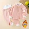 Conjunto de ropa interior de otoño e invierno para bebés y niños pequeños, conjunto para proteger la barriga y abrigar al bebé, ropa cálida con forro polar para primavera y otoño para bebés y niños pequeños