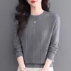 26 Suéter de Cuello Redondo para Mujer Nuevo Moda Primavera Otoño Jacquard Tejido Reductor de Edad Moda Elegante Prenda Base de Punto Top de Punto para Mujer