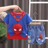 Ropa de Verano para Niños Dibujos Animados Fresca y Guapa Ropa Infantil Nuevo Bebé de Moda Mangas Cortas Capa Pantalones Cortos de Mezclilla Moda Conjunto de Dos Piezas