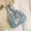 Bolsa de Lona Floral com Renda Fresca e Simples para Mulheres, Nova Bolsa de Ombro Tote de Grande Capacidade para o Verão 2025, Bolsa de Ombro para o Dia a Dia