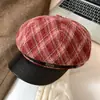 Chapéu de outono e inverno, xadrez de lã, estilo britânico retrô, chapéu octogonal feminino, boina estilosa e versátil que faz o rosto parecer menor