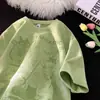 Casual Manga Três Quartos Camurça Estampa Criativa Divertida Fresco Gola Redonda Manga Curta Masculino Primavera e Verão Fino Tendência Estilo Simples