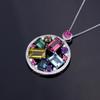 Gema colorida moda tendência personalidade geométrica redonda sete cores doce pingente feminino corrente clavícula joia atacado
