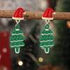 Pendientes Navideños Nuevos Transfronterizos Gotas de Aceite Rojo Verde Papá Noel Muñeco de Nieve Sombrero Navideño Gancho para la Oreja Pendientes de Dibujos Animados Lindos