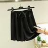 Shorts de pijama de seda helada para mujer, versátiles, para estar en casa, adelgazantes, holgados, talla grande, color liso, finos, verano, pantalones casuales, frescos, casuales