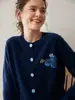 Cardigan de Cachemira Nuevo Estilo Otoño e Invierno 2026 Cuello Redondo Chaqueta Tejida de Punto Jacquard Arándano para Mujer Suéter Exterior Holgado