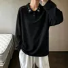 Camisa polo bordada estilo americano negro, diseño de otoño para hombre, camiseta de manga larga de peso pesado, corte limpio, con cuello alto