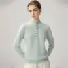 Suéter de punto grueso holgado para mujer, casual, de media botonadura, 35% cachemira, color de hilo floral, con puntos