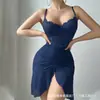Lencería Europea y Americana Transfronteriza Tallas Grandes Encaje Sexy Abertura Vestido Camisola Transparente Tentación Vestido Bodycon No Necesita Quitarse Comercio Exterior