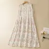 Vestido Sem Manga Estampado Floral Feminino Verão Novo Estilo Super Bonito Estilo Puro Rejuvenescedor Emagrecedor Gola Redonda Vestido Longo