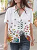 Novedad Estilo Europeo y Americano para Mujer Tops Casuales de Manga Corta con Solapa de Hoja Cardigan Transpirable Estampado Casual Camisas de Manga Corta