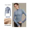 Jaqueta de Yoga de Veludo Espesso Estilo Primavera Feminina Cardigã com Zíper Gola Alta Emagrecedor Elástico Manga Longa Top Quente