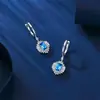 Pendientes Exquisitos de Diseño Transfronterizo de Plata de Ley S925 con Circonita Azul Marino de Girasol para Mujer, Pendientes de Lujo de Gama Alta para Banquetes