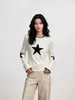 Suéter de punto Azmi blanco de cuello redondo con diseño de nicho para mujer, nuevo estilo otoño e invierno, holgado, adelgazante, casual, prenda de punto versátil