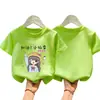 Camiseta de Algodão Puro de Manga Curta para Meninas com Estampa, Gola Redonda, Camisa Meia-Manga Solta, Confortável e Estilosa para Crianças