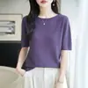 26 Verano Nuevo Mujer Fina Imitación Lana Cuello Redondo Delgado Patrón Ondulado Manga Corta Camiseta Versátil Moda Top Tejido