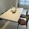Mesa de jantar flutuante de acrílico nórdico, mesa de escritório longa criativa, design de madeira natural, bancada de trabalho para casa, mesa de jantar simples