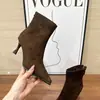 Botines Cortos de Punta Estilo Coreano para Mujer, Tacones Altos Otoño/Invierno con Forro de Felpa para Calidez, Botas Adelgazantes con Cremallera Trasera, Elegantes Botas de Moda con Tacón Fino