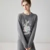 Suéter de Punto de Cachemira Bordado Jacquard de Conejito Dulce para Mujer, Jersey Holgado, Top Elegante y Juvenil de Manga Larga