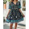 Ropa de mujer europea y americana Amazon Shein transfronteriza 2024 primavera y verano vestido casual de vacaciones con estampado de manga corta