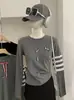 Omalai Patchwork Animal Print Cuello Redondo Hombro Normal Manga Larga Bloque de Color Adelgazante Camiseta Base Top 6247