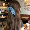 Estilo Coreano Garota Doce Vibe Azul Denim Estrela Laço Fita Presilha de Banana Acessório de Cabelo para Mulheres