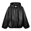 Chaqueta corta de cuero PU negra para invitado de calle, hombre, primavera y otoño, retro americano con capucha, marca de moda, rudo, guapo, traje de béisbol
