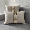 Sofá de lino grueso estilo chino nuevo de madera maciza, almohada lumbar, funda de almohada estilo chino clásico, cojín de cabecera extraíble y lavable