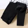 Jeans Grosso com Forro de Lã 2025 Outono e Inverno Novo Slim-Fit Cintura Alta Elástico Skinny Lápis