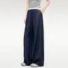 Jeans Imitação Tencel Azul Escuro Retrô para Mulheres 2026 Nova Coleção Primavera Cintura Elástica Calças Wide-Leg Caimento Fluido Reto Calças Casuais