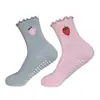 Calcetines de Yoga para Mujer, Calcetines de Media Pantorrilla con Bordado de Encaje, Diseño de Frutas, Calcetines Deportivos Profesionales Antideslizantes para Pilates, Fitness, Suelo, Transfronterizo