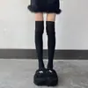 Calcetines Blancos por Encima de la Rodilla para Mujer, Calcetines Cálidos de Felpa de Tubo Largo para Otoño e Invierno, Calcetines Altos de Algodón Puro con Aspecto Adelgazante para Pantorrilla, Negro